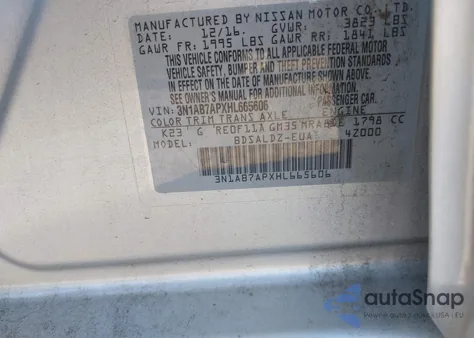 2017 Nissan Sentra S/Sv/Sr/Sl из США, поврежденный, VIN 3N1AB7APXHL665606